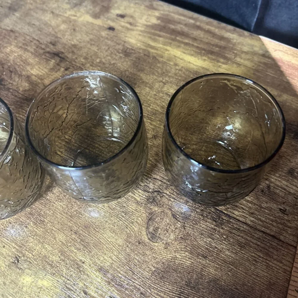 Anchor Hocking Sherwood Spicy Brown on the Rocks set of four Short Glasses 70’s